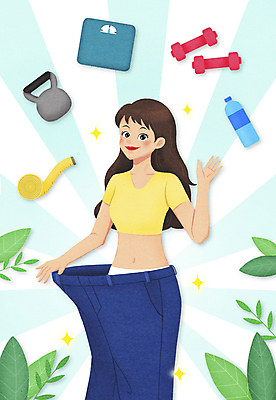 PSD 여자 하늘색 잎 다이어트 일러스트 성공 줄자 한명 상반신 성인 손들기 헬스 아령 청바지 잡기 물병 체중계 케틀벨 성인여자한명만 헐렁 국내일러스트 식물 1 컨셉 바지 모션 자 건강 사람 파란색 운동 물통 여자한명만 성인여자만 파일형식