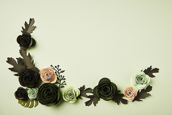 포토 JPG 스튜디오촬영 종이 잎 사람없음 초록색 하이앵글 페이퍼아트 오브젝트 종이꽃 카피스페이스 편집소스 초록배경 국내포토 식물 꽃 뷰포인트 컬러 백그라운드 실내 공백 파일형식