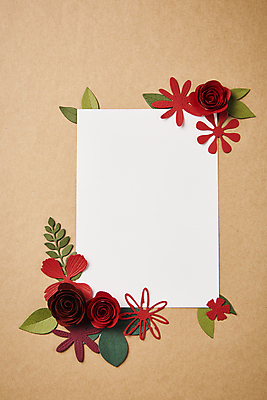 포토 JPG 스튜디오촬영 종이 사각프레임 사람없음 하이앵글 페이퍼아트 오브젝트 종이꽃 카피스페이스 편집소스 갈색배경 국내포토 꽃 뷰포인트 백그라운드 프레임 실내 갈색 사각형 공백 파일형식