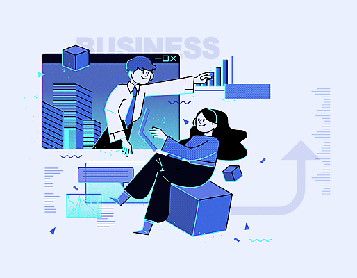 전신 여자 남자 화살표 말풍선 일러스트 비즈니스 그래프 앉기 빌딩 상반신 성인 두명 건물 파란색 노트북 다리꼬기 비즈니스맨 비즈니스우먼 큐브 정사각형 손뻗기 인터넷창 성인만 국내일러스트 AI파일 도형 건축물 컬러 인터넷 모션 사람 전자제품 직장인 파일형식 벡터