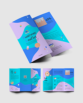 템플릿 표지디자인 표지 내지 리플렛 곡선 비즈니스 3단접지 그래프 추상 팜플렛 사람없음 파란색 보라색 원형 웨이브 기하학 비율 QR코드 인디자인 INDD 이미지템플릿 도형 선 컬러 무늬 파일형식