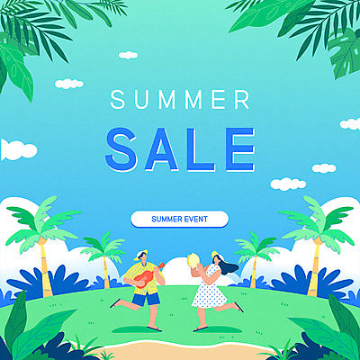 전신 구름 여자 남자 연주 일러스트 하늘 서기 들기 이벤트 초원 성인 타이포그라피 두명 여름 파란색 여름휴가 바캉스 쇼핑 야자수 세일 여름풍경 우쿨렐레 즐거움 탬버린 여름옷 몬스테라 얼굴없음 성인만 트로피컬아트 여름맞이 프로모션 국내일러스트 AI파일 자연요소 나무 식물 문자 옷 계절 감정 음악 컬러 모션 현악기 휴가 타악기 사람 풍경 그림 파일형식 벡터 여름_계절