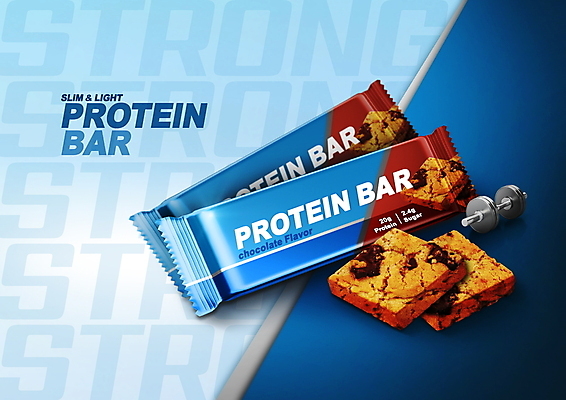 PSD 편집이미지 타이포그라피 사람없음 파란색 아령 패키지 다이어트음식 단백질 에너지바 프로틴바 이미지편집 문자 음식 컬러 다이어트 영양소 파일형식