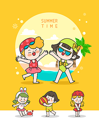 전신 여자 수영복 어린이 일러스트 서기 들기 소녀 여러명 해변 여름 여름휴가 바캉스 선글라스 야자수 노란색 만세 게 비치볼 수줍음 물안경 즐거움 토끼머리띠 손인사 수영모 쑥스러운 소녀만 국내일러스트 AI파일 나무 옷 계절 감정 안경 바다 컬러 다수 공 모션 휴가 바캉스용품 갑각류 사람 인사 머리띠 수영용품 여자만 어린이만 파일형식 벡터 여름_계절