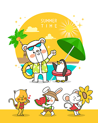 구름 모자 수영복 꽃 동물캐릭터 여러마리 일러스트 수박 윙크 들기 해변 사람없음 여름 여름휴가 바캉스 선글라스 야자수 태양 노란색 손들기 고양이 토끼 파라솔 쥐 펭귄 향기 냄새 백곰 손인사 튜브 수박조각 잇자국 흰쥐 일러캐릭터 펫캉스 AI파일 자연요소 나무 식물 동물 캐릭터 잡화 옷 계절 안경 바다 컬러 조각 다수 과일 곰 포유류 자국 모션 조류 휴가 표정 반려동물 인사 설치류 파일형식 벡터 여름_계절