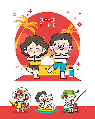 전신 여자 남자 수영복 중년 의자 가방 일러스트 요가 낚시 서기 들기 앉기 여러명 빨간색 여름 여름휴가 바캉스 선글라스 야자수 태양 눈감음 일몰 요가자세 매트 낚싯대 비치볼 양동이 물병 아줌마 아저씨 낚시꾼 손모으기 중년부부 튜브 중심잡기 휘파람 힘듦 중년만 버티다 국내일러스트 AI파일 자연요소 나무 웰빙 부부 잡화 옷 계절 안경 컬러 포즈 가구 다수 컨셉 공 모션 레저 휴가 바캉스용품 사람 손짓 성인 노을 낚시용품 물통 주부 성인만 파일형식 벡터 여름_계절