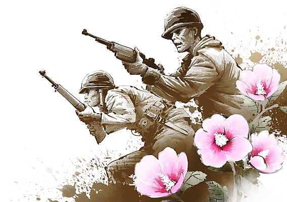 PSD 남자 꽃잎 잎 일러스트 들기 상반신 성인 두명 군인 총 동료 군복 전쟁 무궁화 현충일 철모 순국선열 전우 성인남자만 호국보훈의달 애국선열 호국영령 국내일러스트 식물 직업 기념일 꽃 무기 유니폼 관계 모션 사람 보호장비 6월 국군 남자만 성인만 파일형식 애국