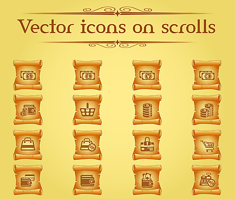 JPG 해외이미지 지폐 일러스트 사람없음 세트 쇼핑백 갈색 바구니 쇼핑카 빈티지 신용카드 지갑 두루마리 계산대 심볼 동전탑 쇼핑바구니 스크롤 양피지 해외일러스트 컬러 컨셉 돈 가방 금융 쇼핑 쌓기 동전 카트 파일형식 이미지허브