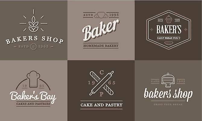 EPS 해외이미지 디자인 빵 일러스트 요리사모자 사람없음 세트 라벨 빵집 밀 심볼 밀대 해외일러스트 모자_잡화 음식 주방용품 곡류 프레임 상점 요리사 파일형식 벡터 이미지허브