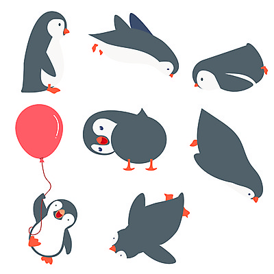 JPG 해외이미지 엎드리기 여러마리 들기 사람없음 귀여움 펭귄 풍선 펭귄캐릭터 해외일러스트 동물캐릭터 다수 컨셉 모션 조류 파일형식 이미지허브