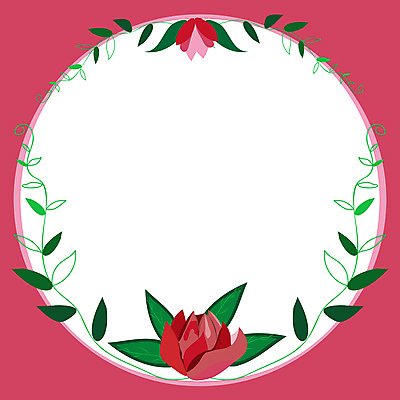 JPG 해외이미지 꽃 잎 일러스트 사람없음 원형프레임 꽃프레임 잎줄기 진분홍색 해외일러스트 식물 줄기 분홍색 프레임 원형 파일형식 이미지허브