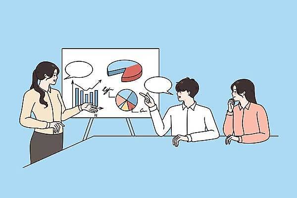 EPS 해외이미지 라이프스타일 응시 여자 남자 화살표 하늘색 말풍선 일러스트 회의 그래프 상반신 성인 일상 세명 가리킴 비즈니스맨 비즈니스우먼 차트보드 성인만 해외일러스트 시선 비즈니스 사람 손짓 라이프 생활 파란색 직장인 파일형식 벡터 이미지허브