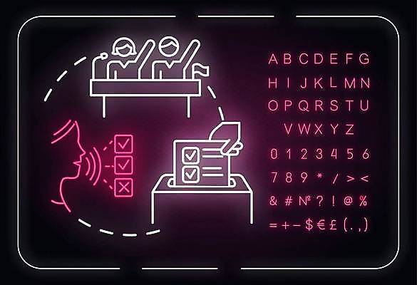 EPS 해외이미지 손 알파벳 선 백그라운드 일러스트 말하기 사람 타이포그라피 세명 깃발 발표 화려 X 심볼 마이크 체크표시 네온 형광등 투표함 해외일러스트 문자 영어 음향기기 컨셉 모션 전등 신체부위 투표 확인 파일형식 벡터 이미지허브