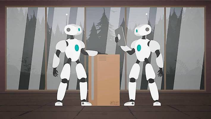 EPS 해외이미지 일러스트 들기 사람없음 태블릿 로봇 배송 택배 해외일러스트 모션 전자제품 스마트기기 운송업 파일형식 벡터 이미지허브