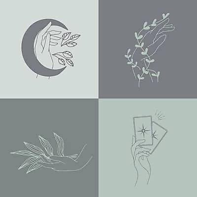 EPS 해외이미지 식물 손 줄기 잎 라인일러스트 일러스트 들기 신체부위 초록색 세트 달 라인아트 타로카드 해외일러스트 자연요소 선 컬러 모션 사람 타로 파일형식 벡터 이미지허브