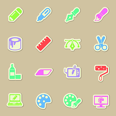 포토 JPG 해외이미지 스티커 자 사람없음 노트북 컴퓨터 세트 컬러풀 태블릿 연필 만년필 라벨 물감 붓 팔레트 가위질 보드마카 태블릿펜 해외포토 컬러 문구용품 학용품 프레임 가위_도구 전자제품 스마트기기 필기구 펜 미술도구 파일형식 이미지허브