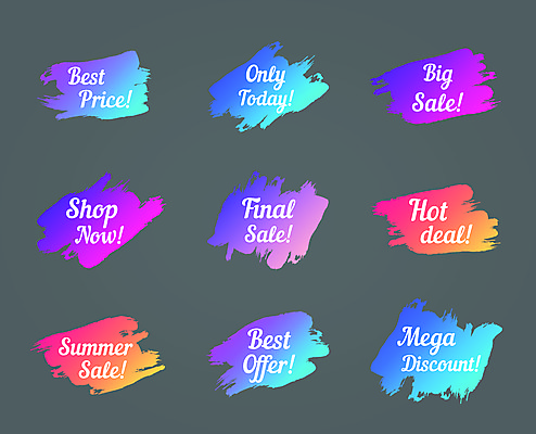 EPS 해외이미지 스티커 일러스트 붓터치 사람없음 세트 컬러풀 라벨 세일 심볼 프로모션 해외일러스트 컬러 프레임 이벤트 파일형식 벡터 이미지허브