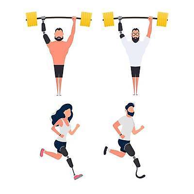 EPS 해외이미지 전신 안경 일러스트 수염 들기 성인 운동복 달리기 운동 기계 아령 역기 장애인 러닝 의수 의족 해외일러스트 잡화 옷 모션 건강 사람 장애 파일형식 벡터 이미지허브
