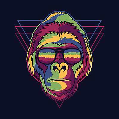 EPS 해외이미지 일러스트 사람없음 컬러풀 선글라스 심볼 고릴라 해외일러스트 안경 컬러 포유류 파일형식 벡터 이미지허브