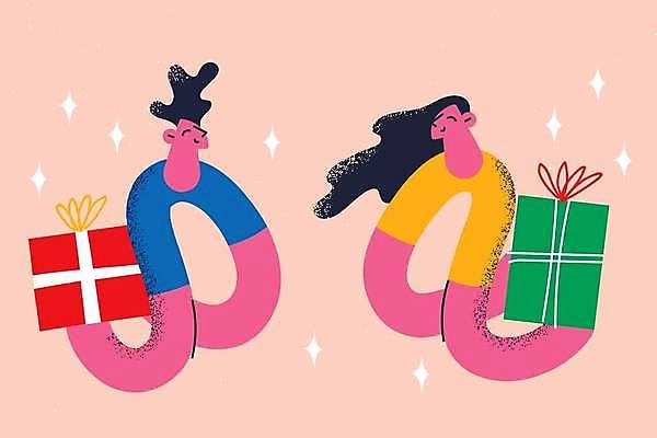 EPS 해외이미지 라이프스타일 여자 남자 일러스트 선물 들기 상반신 성인 두명 선물상자 성인만 해외일러스트 모션 사람 생활 상자 파일형식 벡터 이미지허브