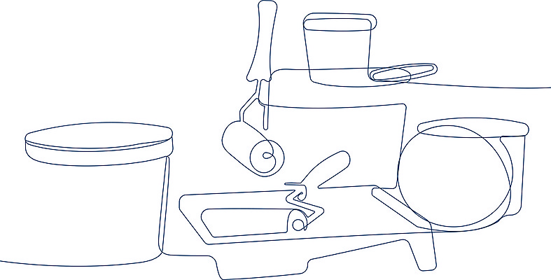 JPG 해외이미지 라인일러스트 일러스트 사람없음 세트 페인트 라인아트 페인트통 손그림 드로잉 페인트롤러 해외일러스트 선 통 미술 파일형식 이미지허브