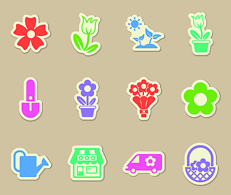 포토 JPG 해외이미지 꽃 화분 스티커 자동차 사람없음 세트 컬러풀 라벨 바구니 물뿌리개 꽃집 모종삽 해외포토 식물 육상교통 컬러 프레임 상점 삽 파일형식 이미지허브