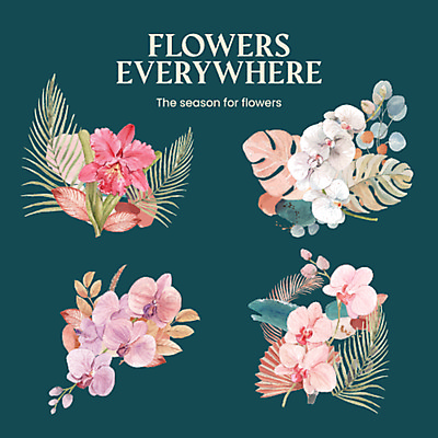 JPG 해외이미지 꽃 일러스트 사람없음 그림 손그림 난초꽃 몬스테라 엘리먼트 열대잎 해외일러스트 식물 잎 난초 파일형식 이미지허브