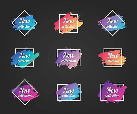 EPS 해외이미지 스티커 일러스트 붓터치 프레임 사람없음 세트 컬러풀 라벨 세일 심볼 프로모션 해외일러스트 컬러 이벤트 파일형식 벡터 이미지허브