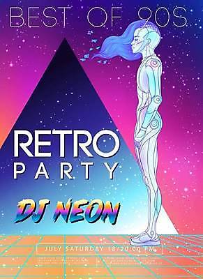 EPS 해외이미지 포스터 일러스트 사람모양 서기 타이포그라피 사람없음 파란색 파티 머리카락 보라색 인조인간 삼각형 사이버 DJ 복고 네온 테크노 해외일러스트 모양 도형 문자 컬러 모션 이벤트 머리 파일형식 벡터 이미지허브