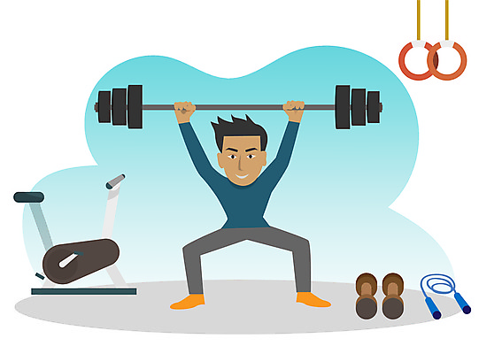 JPG 해외이미지 전신 남자 하늘색 일러스트 건강 한명 서기 들기 성인 운동 건강관리 헬스사이클 아령 역기 줄넘기 역도 성인남자한명만 해외일러스트 1 스포츠 모션 관리 사람 파란색 운동기구 남자한명만 성인남자만 파일형식 이미지허브