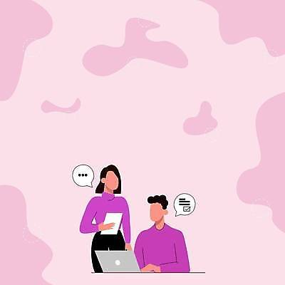 EPS 해외이미지 디자인 여자 남자 분홍색 말풍선 일러스트 비즈니스 대화 들기 성인 노트북 비즈니스맨 비즈니스우먼 얼굴없음 성인만 카피스페이스 해외일러스트 컬러 모션 말하기 사람 전자제품 공백 직장인 파일형식 벡터 이미지허브