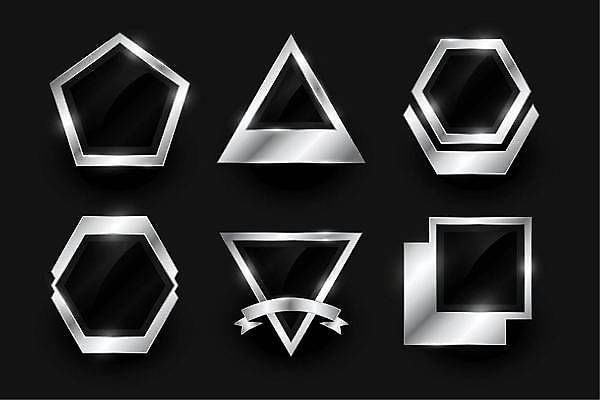 EPS 해외이미지 도형 스티커 일러스트 사람없음 세트 라벨 사각형 삼각형 은색 육각형 역삼각형 오각형 프리미엄 해외일러스트 컬러 프레임 파일형식 벡터 이미지허브