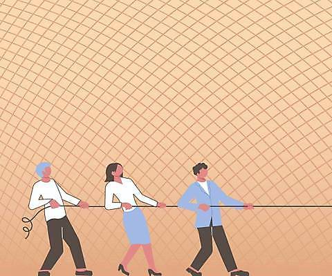 EPS 해외이미지 여자 남자 백그라운드 컨셉 일러스트 비즈니스 협력 프레임 함께함 성인 세명 노란색 비즈니스맨 비즈니스우먼 플랫 줄다리기 얼굴없음 성인만 카피스페이스 해외일러스트 컬러 놀이 사람 공백 직장인 파일형식 벡터 이미지허브