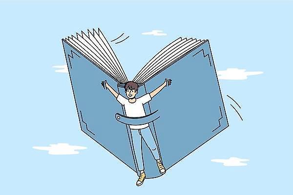 EPS 해외이미지 교육 남자 일러스트 청소년 팔벌리기 한명 책 비행 십대남자한명만 해외일러스트 1 모션 사람 남자한명만 십대남자만 파일형식 벡터 이미지허브