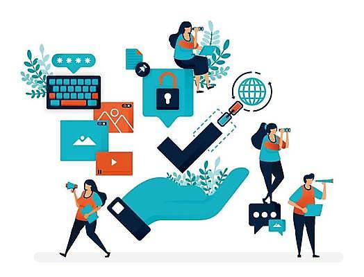 EPS 해외이미지 전신 여자 남자 말풍선 잎 일러스트 비즈니스 자물쇠 여러명 성인 확성기 망원경 키보드 암호 스마트 성인만 해외일러스트 식물 다수 컨셉 사람 파일형식 벡터 이미지허브