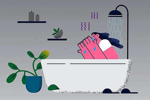 EPS 해외이미지 전신 라이프스타일 여자 화분 잎 일러스트 선반 욕조 한명 앉기 상반신 성인 슬픔 울음 눈물 샤워기 성인여자한명만 해외일러스트 식물 1 감정 가구 모션 표정 사람 생활 여자한명만 성인여자만 파일형식 벡터 이미지허브