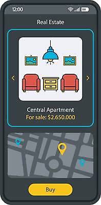 EPS 해외이미지 액자 지도 일러스트 모바일 부동산 조명 사람없음 스마트폰 소파 어플리케이션 서랍장 위치 온라인쇼핑 약도 UI 온라인몰 인터페이스 해외일러스트 가구 의자 핸드폰 스마트기기 쇼핑 재산 온라인 파일형식 벡터 이미지허브