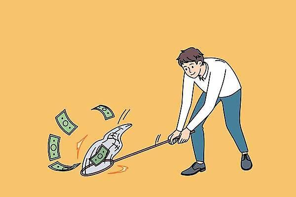 EPS 해외이미지 전신 남자 지폐 돈 일러스트 비즈니스 한명 들기 사람 노란색 잡기 업무 채집망 성인남자한명만 해외일러스트 1 컬러 모션 작업 재산 남자한명만 성인남자만 파일형식 벡터 이미지허브