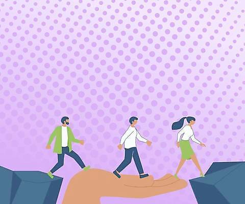 EPS 해외이미지 손 여자 남자 백그라운드 컨셉 일러스트 비즈니스 프레임 함께함 성인 신체부위 세명 걷기 보라색 물방울무늬 도움 비즈니스맨 비즈니스우먼 건너기 얼굴없음 성인만 카피스페이스 해외일러스트 컬러 무늬 모션 사람 공백 직장인 파일형식 벡터 이미지허브