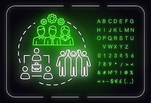 EPS 해외이미지 알파벳 선 백그라운드 일러스트 회사 사람 여러명 타이포그라피 화려 심볼 톱니바퀴 네온 형광등 해외일러스트 문자 영어 다수 컨셉 비즈니스 전등 파일형식 벡터 이미지허브