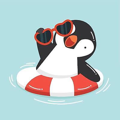 EPS 해외이미지 한마리 하늘색 일러스트 들기 사람없음 선글라스 귀여움 펭귄 튜브 펭귄캐릭터 해외일러스트 1 안경 동물캐릭터 컨셉 모션 조류 파란색 파일형식 벡터 이미지허브