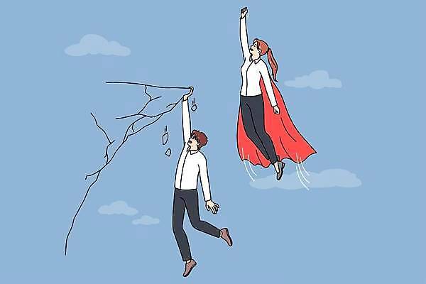 EPS 해외이미지 라이프스타일 여자 남자 하늘색 일러스트 매달리기 성인 두명 일상 절벽 손상 비행 잡기 비즈니스맨 비즈니스우먼 위험 망토 손뻗기 슈퍼우먼 성인만 버티다 해외일러스트 컨셉 비즈니스 모션 사람 라이프 생활 파란색 직장인 파일형식 벡터 이미지허브