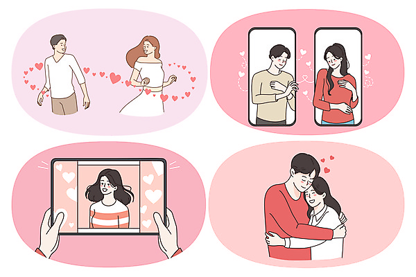 JPG 해외이미지 라이프스타일 손 커플 여자 남자 분홍색 데이트 일러스트 안기 포옹 남편 사랑 들기 여러명 상반신 성인 신체부위 스마트폰 태블릿 하트 아내 연애 성인만 해외일러스트 모양 감정 컬러 다수 관계 모션 사람 생활 전자제품 핸드폰 스마트기기 파일형식 이미지허브