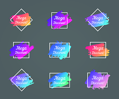 EPS 해외이미지 스티커 일러스트 붓터치 프레임 사람없음 세트 컬러풀 라벨 세일 심볼 프로모션 해외일러스트 컬러 이벤트 파일형식 벡터 이미지허브