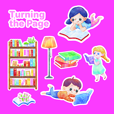 JPG 해외이미지 전신 여자 남자 꽃 어린이 엎드리기 스티커 일러스트 책장 들기 소년 책 세명 독서 턱괴기 스탠드 손그림 엘리먼트 어린이만 해외일러스트 식물 가구 모션 조명 사람 파일형식 이미지허브