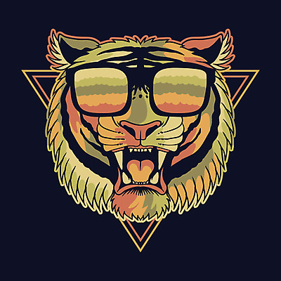 EPS 해외이미지 일러스트 사람없음 컬러풀 선글라스 호랑이 심볼 해외일러스트 안경 컬러 포유류 파일형식 벡터 이미지허브