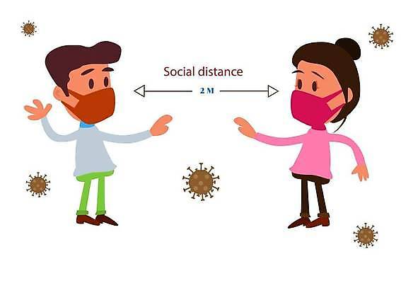 EPS 해외이미지 전신 여자 남자 일러스트 건강 마스크 서기 성인 두명 손들기 건강관리 손뻗기 성인만 코로나바이러스 사회적거리두기 생활방역 델타변이바이러스 오미크론 해외일러스트 캠페인 모션 관리 사람 바이러스 방역 파일형식 벡터 이미지허브