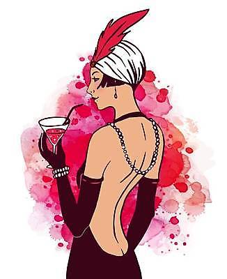 EPS 해외이미지 드레스 여자 일러스트 한명 들기 상반신 성인 파티 빈티지 화려 자주색 복고 칵테일잔 스타일 성인여자한명만 해외일러스트 1 옷 컬러 컨셉 술잔 모션 사람 이벤트 여자한명만 성인여자만 파일형식 벡터 이미지허브