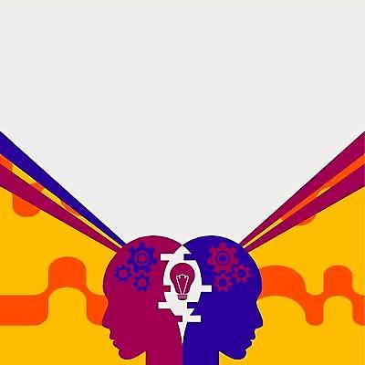 EPS 해외이미지 백그라운드 컨셉 일러스트 전구 상상 프레임 사람없음 노란색 보라색 플랫 계획 얼굴모양 톱니바퀴 겹침 카피스페이스 브레인스토밍 해외일러스트 모양 얼굴 컬러 공백 파일형식 벡터 이미지허브