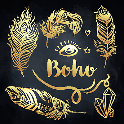 JPG 해외이미지 별 일러스트 사람없음 검은색 금색 하트 보석 깃털 보헤미아 히피 해외일러스트 자연요소 모양 컬러 광석 파일형식 이미지허브